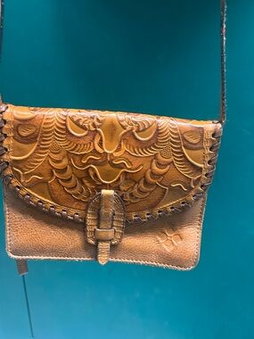 Artisan Embossed Leather Crossbody Bag - Tan